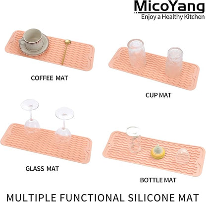 MicoYang Silicone Dish Drying Mat for Multiple Usage,Easy clean,Eco-friendly,Heat-resistant Silicone Mat for Kitchen Counter,Sink,Bar,Bottle,or Cup Pink M 17 inches x 6 inches