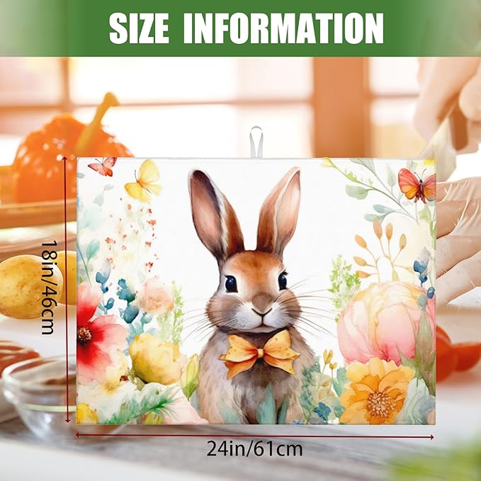 Large Dish Drying Mats For Kitchen Counter Microfiber Kitchen Drying Mat XL Draining Pad Absorbent Quick Drying Dish Mat 18x24 Inch - Rabbit Flowers