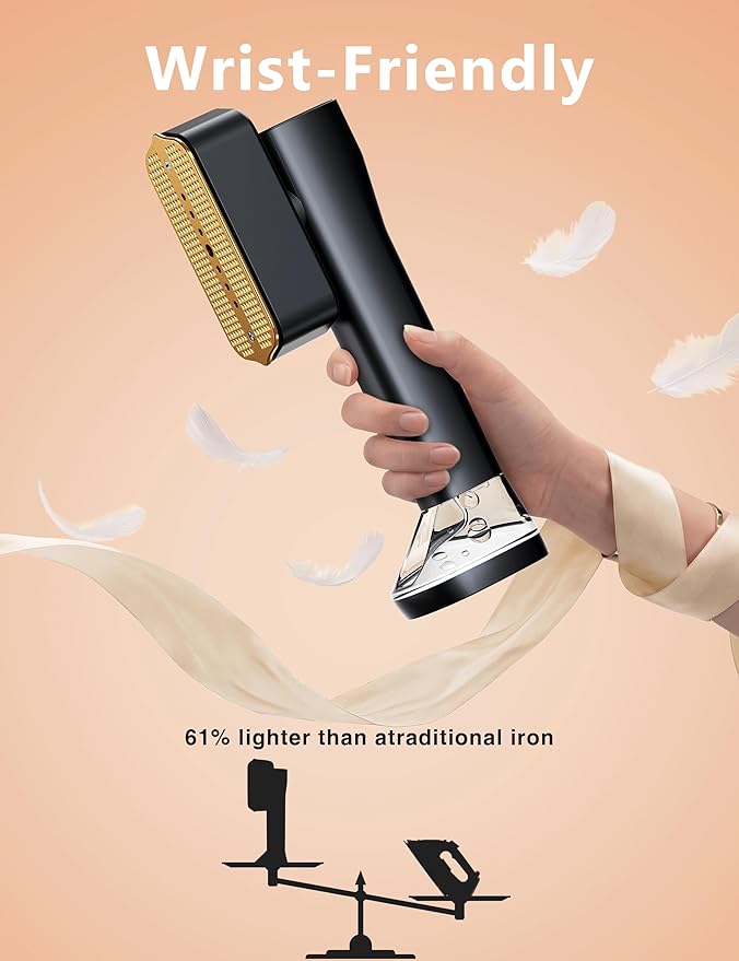 Steamer for Clothes,Portable Handheld Garment Steamer, 200ml Capacity,1000W 15s Fast Heat-UP, Leak-Proof Fabric Quick Wrinkle Remover Ceramic Panel, 2-in-1 Dry & Wet Iron for Home and Travel -Golden