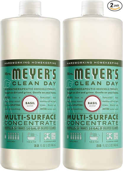 MRS. MEYER'S CLEAN DAY Multi-Surface Cleaner Concentrate, Use to Clean Floors, Tile, Counters, Basil, 32 fl. oz (Pack of 2)