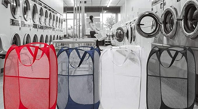 Portable Large Rectangle Laundry Basket with Carry Handles Big Heavy Duty Pop Up Nursery Clothes Hamper Folding Mesh Room Organizer Storage Red