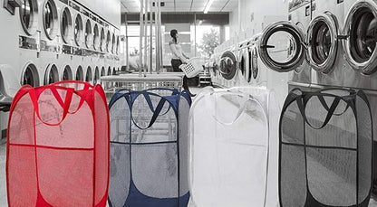 Portable Large Rectangle Laundry Basket with Carry Handles Big Heavy Duty Pop Up Nursery Clothes Hamper Folding Mesh Room Organizer Storage Red