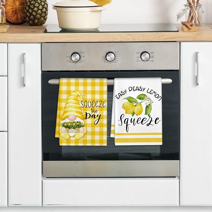 Zubebe 6 Pcs Lemon Kitchen Towels Summer Lemon Dish Cloth Set 18 x 28 Inch Ultra Absorbent Yellow Hand Cloths Tea Towels for Cooking Baking, Housewarming Gift for Home