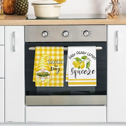 Zubebe 6 Pcs Lemon Kitchen Towels Summer Lemon Dish Cloth Set 18 x 28 Inch Ultra Absorbent Yellow Hand Cloths Tea Towels for Cooking Baking, Housewarming Gift for Home