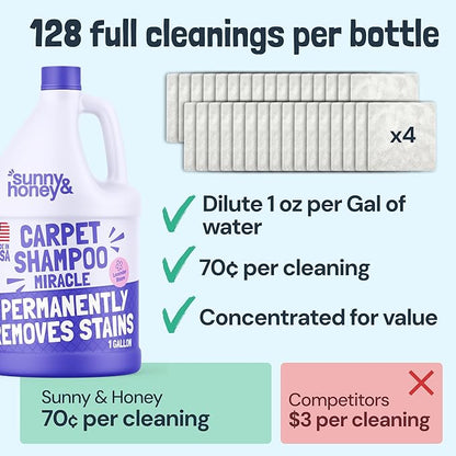 Sunny & Honey Carpet Cleaner Shampoo - Pet Stain Remover & Surface Smell Eliminator - Rug Cleaner & Upholstery Cleaner Solution for Machine Use (128 fl oz, Light Lavender Scent)