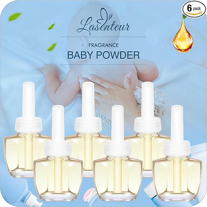 Plug In Air Freshener Refills for Home, Baby Powder Scent for Bathroom & Office, 6 Count Plug Refill, Compatible with Air Wick & Glade, Not Include Glade Plus