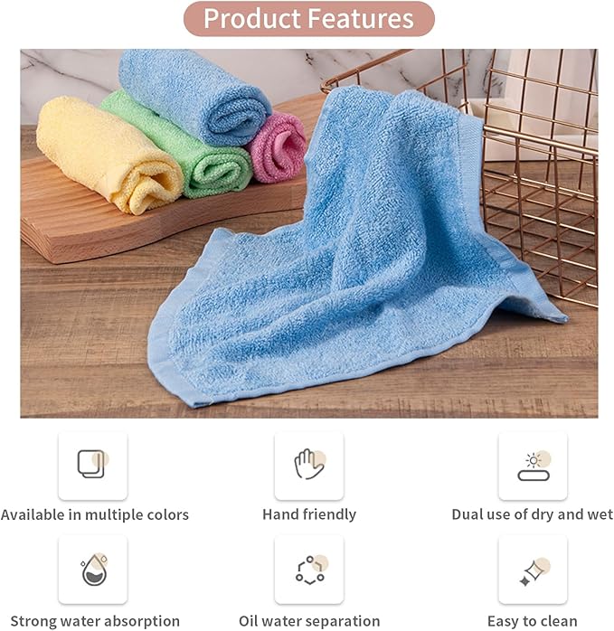 Bamboo Microfiber Cleaning Cloth,8 or 10Pcs Reusable Kitchen Wash Cloths,Wood Towels for Kitchen Window Glass Car (Blue,10inch, 8pcs)