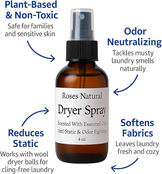 Natural Dryer Ball Spray, 4 oz, Patchouli, Lavender,Essential Oil Laundry Refresher, Fabric Freshener for Clothes, Linens & Wool, Anti-Static & Odor Neutralizer, Made in the USA (Lemongrass)