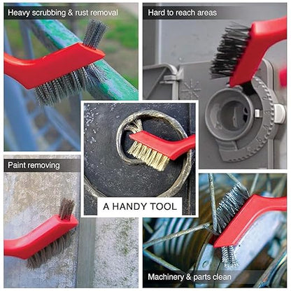 5 Pieces Cleaning Brush Set,Toilet Floor Brush Bathroom Tiles No Dead Corners Hard Bristles Floor Crevice Brush Kitchen Cleaning Metal Brass/Stainless Steel/Nylon Brushes (Red Black+3 Mixed Color)