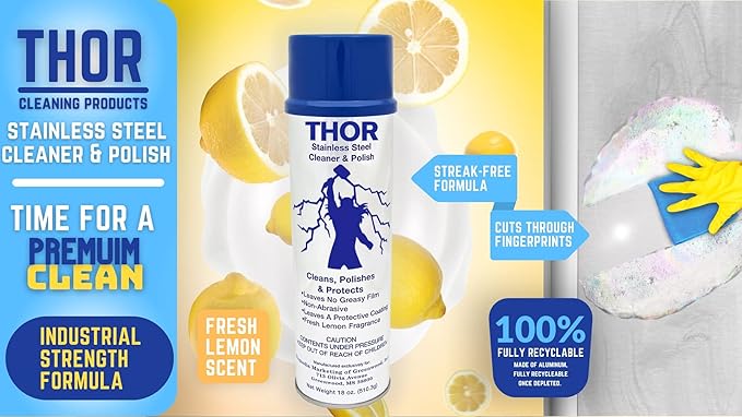 Thor 18 Oz Stainless Steel Cleaner & Polish: Clean and Polish Stainless Steel Appliances Including Brass, Copper, Aluminum, Formica and Porcelain Surfaces (3)