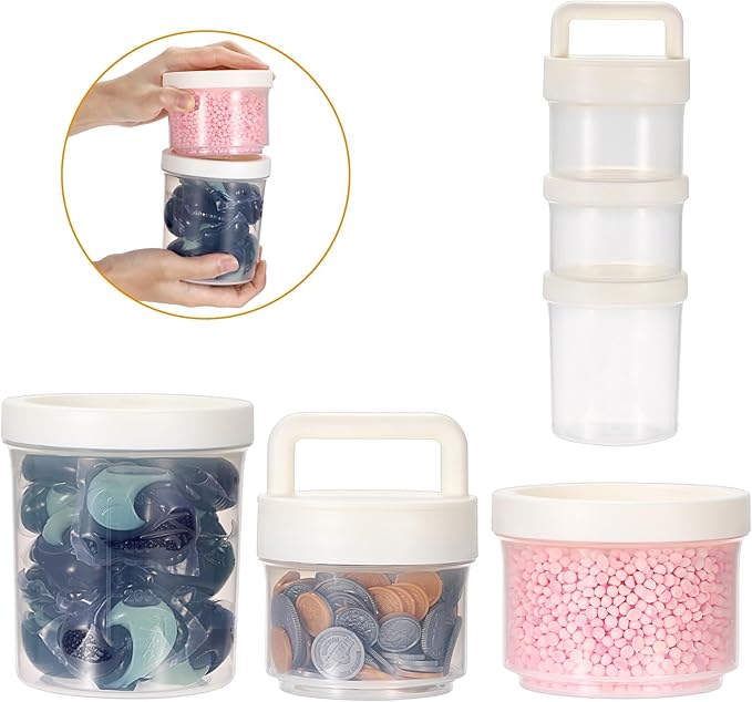 Portable Laundry Detergent Dispenser with Handle, Stackable Laundry Storage Containers for Apartments and Dorms, Small Plastic Detergents Organizer for Scent Booster Pods Tablets Powder-3 Tier