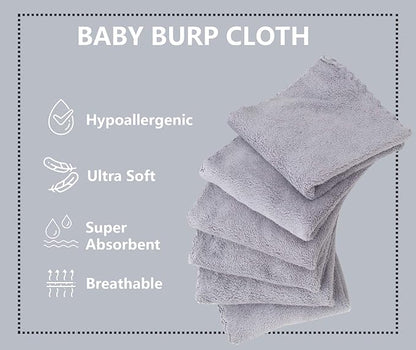 8 Pack Burp Cloths for Baby - 20" by 10" Ultra Absorbent Burping Cloth, Hand Washcloths, Newborn Towel - Milk Spit Up Rags - Burpy Cloths for Unisex, Boy, Girl - Burp Cloths Set (Grey)