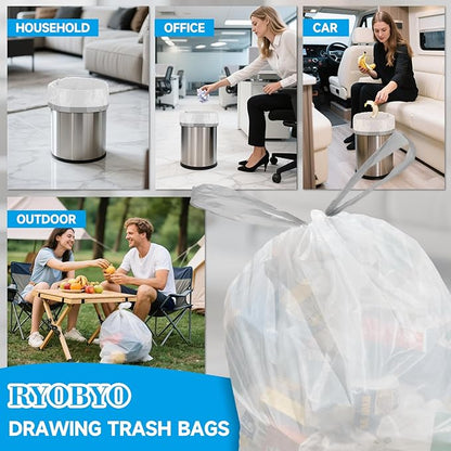 Small Trash Bags 4 Gallon Drawstring- 360 Counts 4 Gallon Trash Bag Extra Strong, Small Garbage Bags Unscented, Stretchy, Quick Cinch for Bathroom Kitchen, White