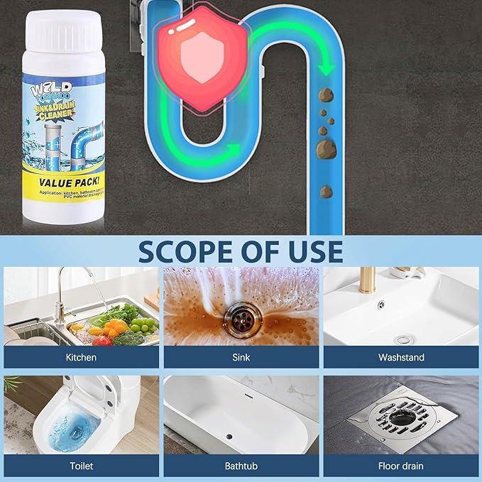 4pc Wild Tornado Pipe Dredge,Powerful Sink Cleaner for Kitchen Toilet Pipeline Quick Cleaning Tool- Wild Tornado Pipe Cleaner