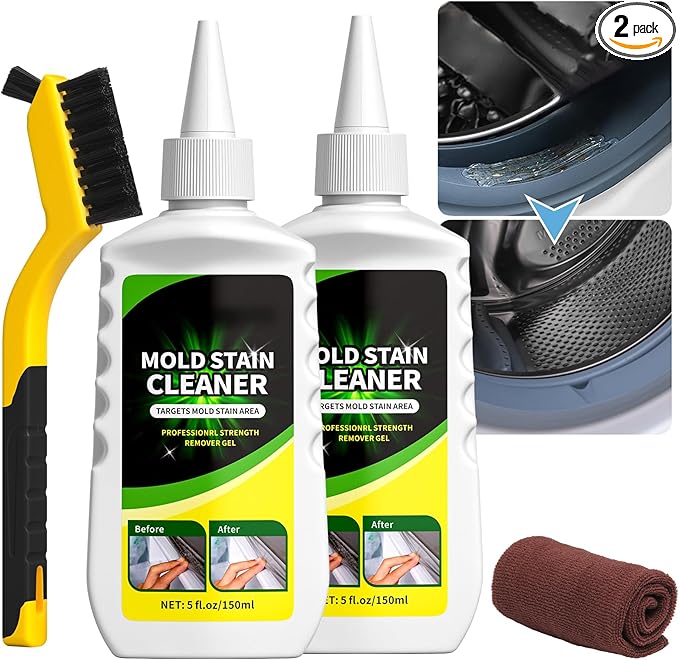 Home Remover Gel, 2 Pack Washing Machine Cleaner Stain Remover Gel for Front Loader Washing Machine Seal with Brush and Towel for Bathroom, Refrigerator Sealant, Wall, Tile Grout