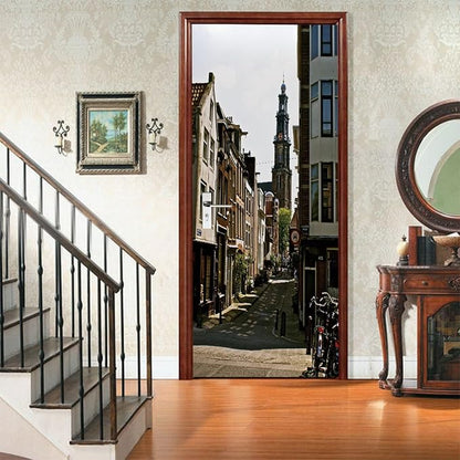 A.Monamour 3D Door Stickers for Interior Doors Tower of Westerkerk Church in Amsterdam, Netherlands Vinyl Waterproof Self Adhesive Door Mural Decals for Bedroom Office Bathroom 90x200cm