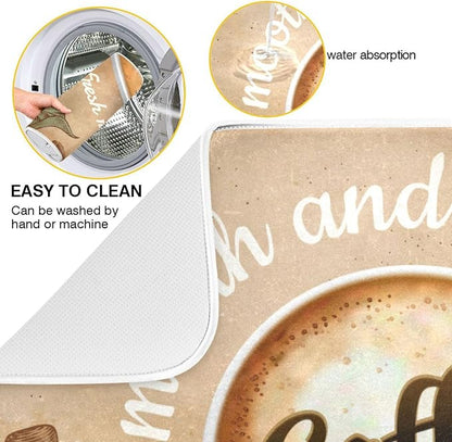Super Absorbent Dish Drying Mat, Microfiber Fast-Drying Dish Mat, 24" x 18", Kitchen Dish Drying Pad, Coffee Cup Retro Brown