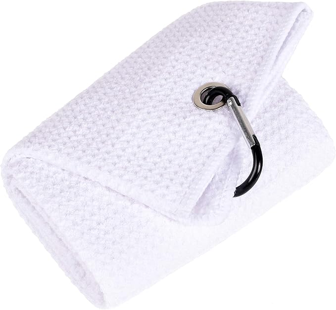 Mile High Life Microfiber Golf Towel, 21" X 24", Waffle Pattern w Clip, Super Absorbent Tri-fold Large Towels, Golf Bag Accessories for Men & Women（White）