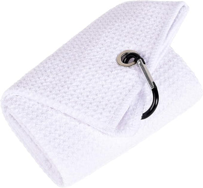 Mile High Life Microfiber Golf Towel, 21" X 24", Waffle Pattern w Clip, Super Absorbent Tri-fold Large Towels, Golf Bag Accessories for Men & Women（White）