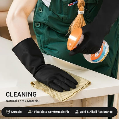 ThxToms 3 Pairs Dishwashing Gloves, Reusable Latex Cleaning Gloves for Housework Kitchen Bathroom, Durable Flexible & Anti-slip, Smooth Lining, Easy On & Off, Large, Black