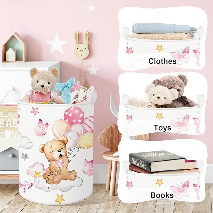 Clastyle Rainbow Baby Laundry Hamper Cloud Kid Storage Basket Women Girl Gift Toy Box Collapsible Clothes Organizer Nursery Bin for Bedroom,Bear,36 * 45 cm