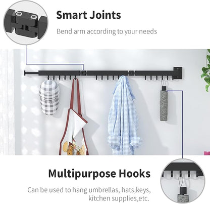 BESTHLS Wall Mounted Portable Clothes Drying Rack with Space Saver Clothes Hangers Design Universal for Balcony Mudroom Bedroom Kitchen Foldable Laundry Rack (3-Pole Black)