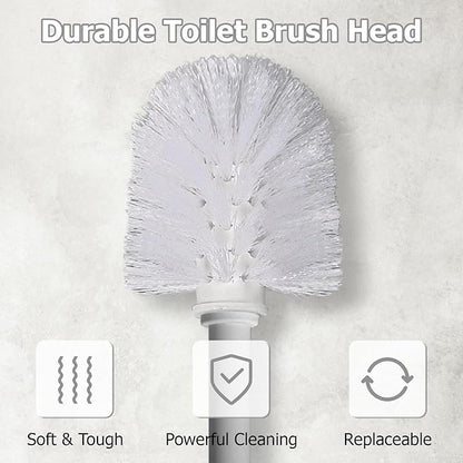 Topsky 2 Pack Compact Toilet Brush & Holder Set, Plastic Round Barrel Loo Brush with 2 Replacement Toilet Brush Head, Durable for Bathroom Toilet, Gray