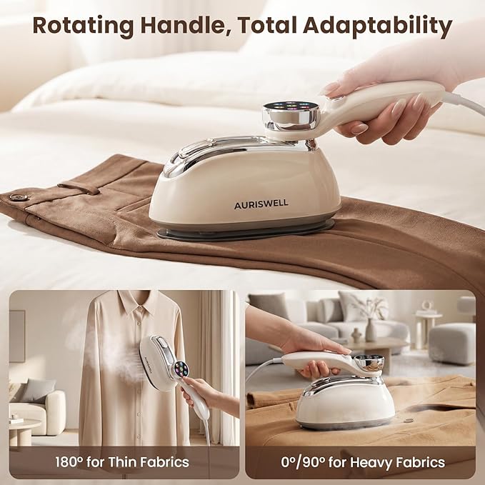 Handheld Steamer for Clothes, 1200W Portable 2-in-1 Garment Steamer & Travel Iron with 7 Modes, 180° Rotatable Handle, Fast 8s Heat-Up, Visual Panel & Self-Clean, 160ml for Home