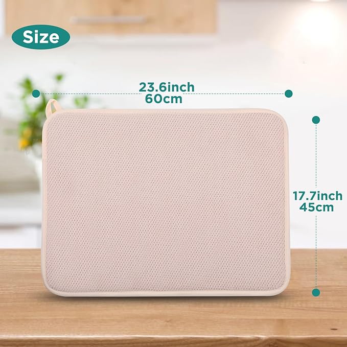 GeeRic Microfiber Dish Drying Mat Happy New Year, Super Absorbent Kitchen Dish Drying Pad for New Year Gift, Reversible for Countertop, 17.8 * 23.6 inch Beige