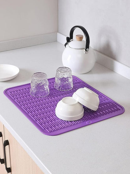 MicoYang Silicone Dish Drying Mat for Multiple Usage,Easy clean,Eco-friendly,Heat-resistant Silicone Mat for Kitchen Counter or Sink,Refrigerator or Drawer Liner Purple XL 18 inches x 16 inches