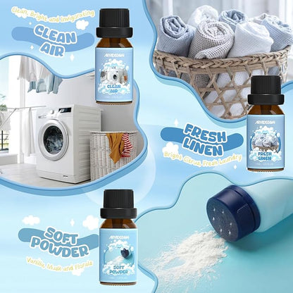 ARVIDSSON Clean Essential Oils Set, Natural Fragrance Oil for Diffuser, Soap Making - Fresh Linen, Clean Home, Fresh Cotton, Soft Powder, Blossom Soap, Lemongrass, Refreshing Scented Oils for Home