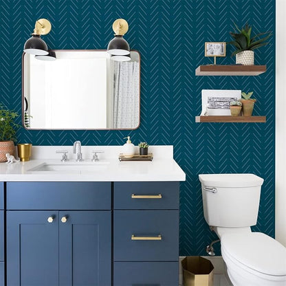 Orainege Blue Peel and Stick Wallpaper Navy Wallpaper 17.7 in x118.1 in Blue Contact Paper Herringbone Geometric Wallpaper Peel and Stick Modern Self Adhesive Removable Vinyl Wall Paper for Bathroom