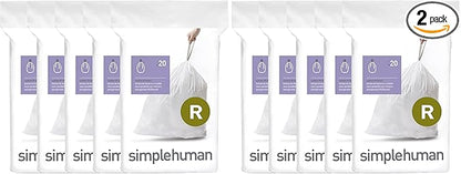 simplehuman Code R,Dispenser Pack Custom Fit Liners,Drawstring Trash Bags,10 Liter / 2.6 Gallon,White,100 Count (Pack of 2)