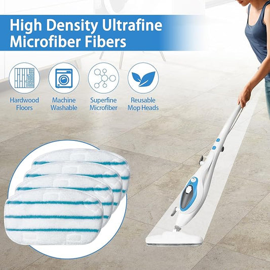 Steam Mop Pads Compatible with PurSteam ThermaPro 10-in-1 and ThermaPro 211 Steam Mop Cleaner Microfiber Pur steam Mop Replacement Pads (Blue and White-8pcs)