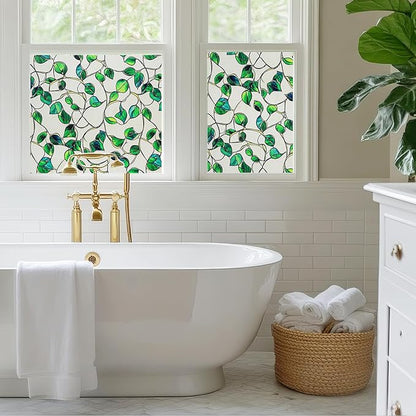 Frosted Glass Window Film, Heat Insulation, UV Block, Anti-Glare, One Way Privacy Tint, Static Cling for Home Bathroom Door, Renter Friendly, Day & Night Privacy