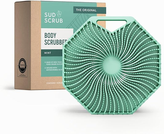 Sud Scrub® Antimicrobial Silicone Body Scrubber, Exfoliating Body Brush for Sensitive Skin, Antibacterial Shower Scrubber for Body, Bathroom Essentials for Men & Women, Mint