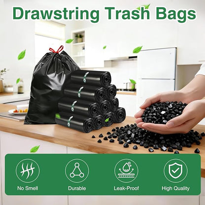 80 Counts 8 Gallon Trash Bag Drawstring Small Trash Bags, Thick Pre-separated Garbage Bags, Trash Bin Liners, Suitable for bathroom, kitchen, bedroom, office (Black)