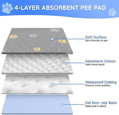 Aitmexcn Washable Puppy Dog Pee Pad, 4PCS 100% Waterproof Whelping Training Mat for Puppy/Senior Dog, Fast Drying Reusable Puppy Pads for Indoor, Outdoor and Car Travel- 18x24'' Llight Gray
