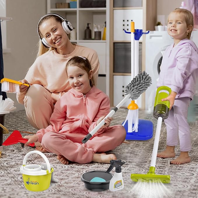 Kids Cleaning Toys Set,14PCS Toddler Cleaning Toys with Broom and Dustpan Mop Set, 2in1 Vacuum That Really Works,Toddler Vacuum Cleaner, Pretend Play Cleaning Supplies for Boys Girls Age 3-8 (Blue)