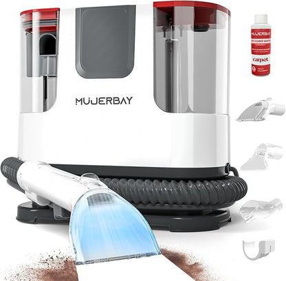 Upholstery Carpet Cleaner, MUJERBAY 12Kpa Portable Spot & Stain Cleaner Shampooer,Easy Move with Universal Wheels & Handle, 1.18-inch Deep Cleaning Machine for Couch, Stairs, Car & Messes.