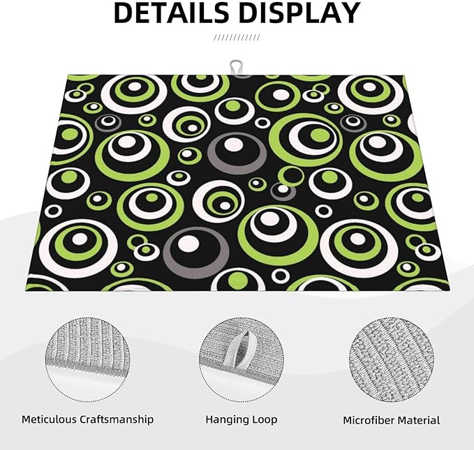 Green Black Gray Geometric Circle Dish Drying Mat for Kitchen Counter, Absorbent Microfiber Modern Drying Pad for Dish Drainer, Washable, Foldable for Kitchen Gadgets, Multi-Use, Home Decor, 18" x 24"