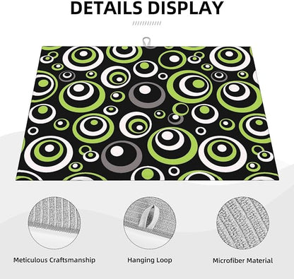 Green Black Gray Geometric Circle Dish Drying Mat for Kitchen Counter, Absorbent Microfiber Modern Drying Pad for Dish Drainer, Washable, Foldable for Kitchen Gadgets, Multi-Use, Home Decor, 18" x 24"