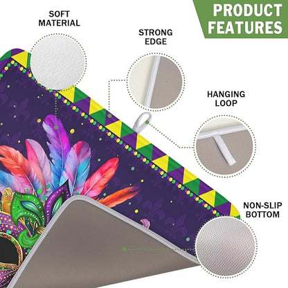 Mardi Gras Dish Drying Mat for Kitchen Counter Masquerade Mask Feather Dishes Drying Mat Microfiber Absorbent Reusable Washable Dishes Drainer Rack Mats 16x18 Inch