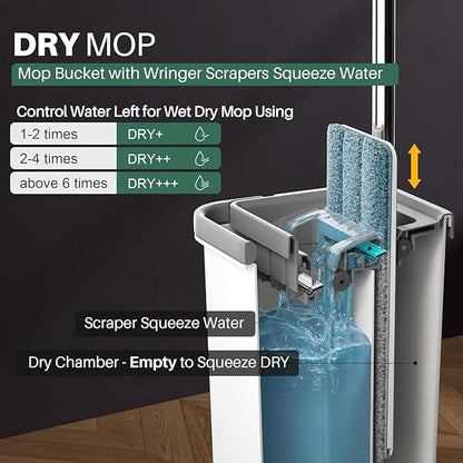 JOYMOOP Mop and Bucket Set with Floor Cleaner Pods,Flat Mop and Bucket System with 3 Reusable Microfiber Mop Pads,Freesia Scent Mop Soap Pack of 15 for Floor Cleaning