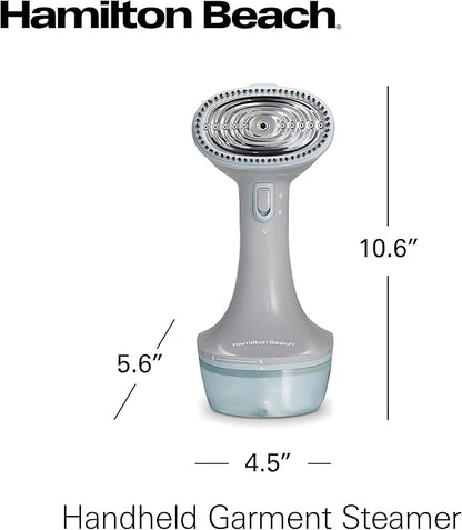 Hamilton Beach Handheld Garment Steamer for Clothes, Fabric and Drapes,1200 Watts, 400ml Water Tank, 20 Minutes of Continuous Steam, Vacation Essentials, Gray & Blue (11557)