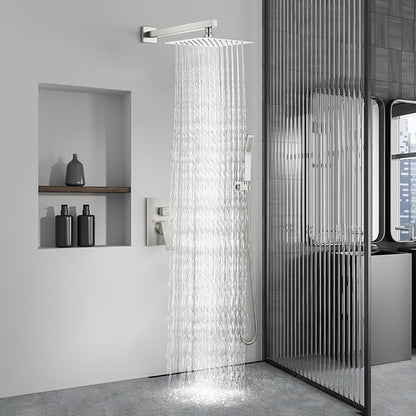 Aolemi Shower Faucet Set Rain Shower System with Handheld Spray Bathroom Shower Combo Rough-in Valve and Shower Trim Kit Included Brushed Nickel 10 Inch Wall Mount Shower Head