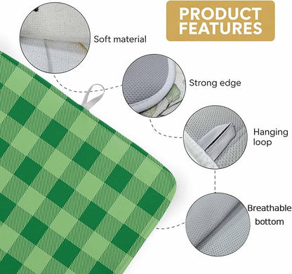 Dish Drying Mat Green White Check Plaid Drying Mats for Kitchen Counter Farmhouse Style Absorbent Microfiber Dish Drainer Quick Drying Coffee Mat with Hanging Loop, 16 x18 inch