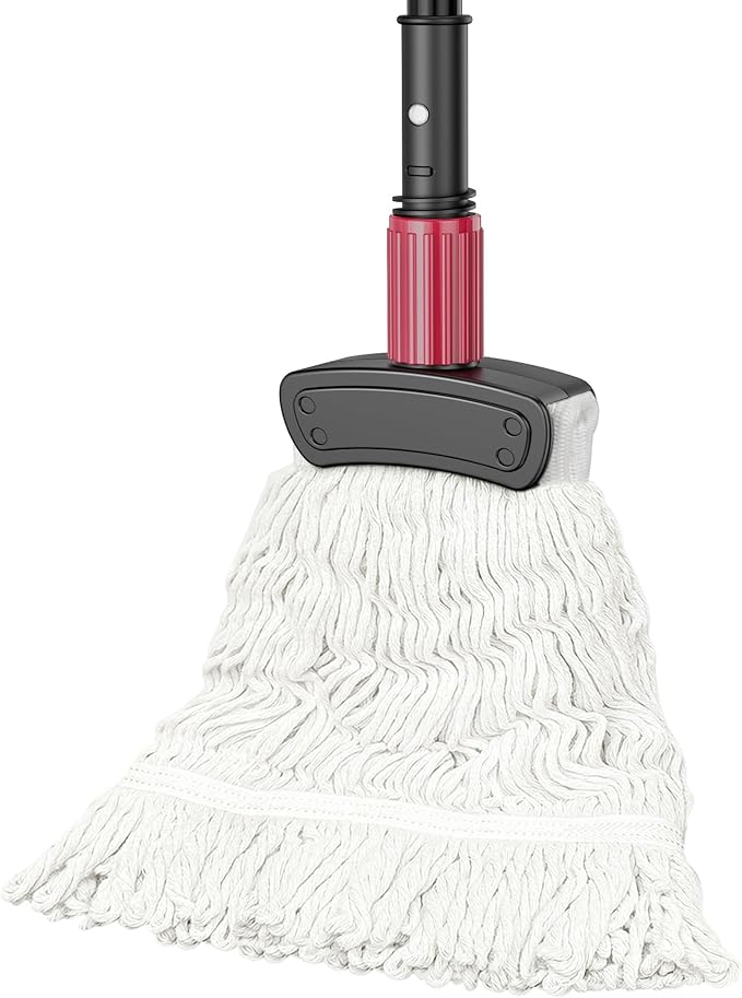 Commercial Mops for Floor Cleaning - Looped-End Heavy Duty Wet Mop with Long Handle for Hardwood Wood Tile Vinyl - Reusable Cotton Head for Home Garage Kichen Bathroom
