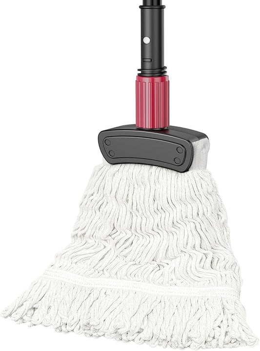 Commercial Mops for Floor Cleaning - Looped-End Heavy Duty Wet Mop with Long Handle for Hardwood Wood Tile Vinyl - Reusable Cotton Head for Home Garage Kichen Bathroom