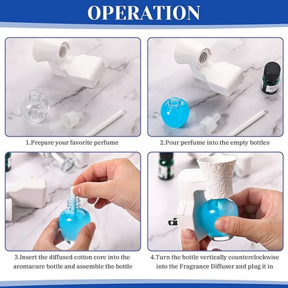 Sratte 4 Pieces Plug in Essential Oil Diffuser 6 Pieces Empty Bottles for Spreading Scent Aromatherapy Essential Oils Home Bedroom Room Air Freshener Wall Diffuser